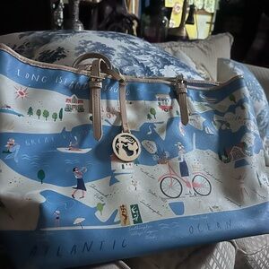 Travel Tote Bag in Blue and Cream with Nautical Map Print